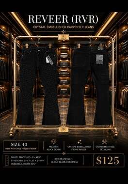 Reveer Crystal-Embellished Black Carpenter Jeans